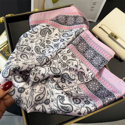 Luxury 2024 Silk Print Hair Scarf Women Floral Kerchief Neck Tie Hand Wrist Foulard Shawl Wraps Head Hijab Bandana Echarpe