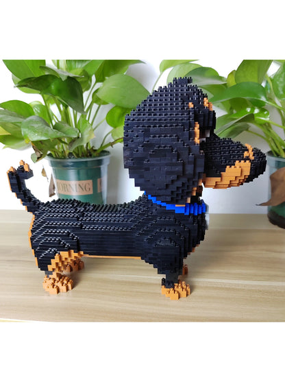 KNEW BUILT Dachshund Dog Model Micro Mini Building Blocks Set Educational Recreation Toys Pet Lover Gift Decoration Bricks
