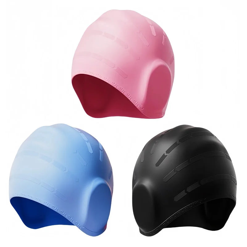 Ear Protection Silicone Swimming Cap for Women Men Long Hair Waterproof Enlarged Swim Pool Cap