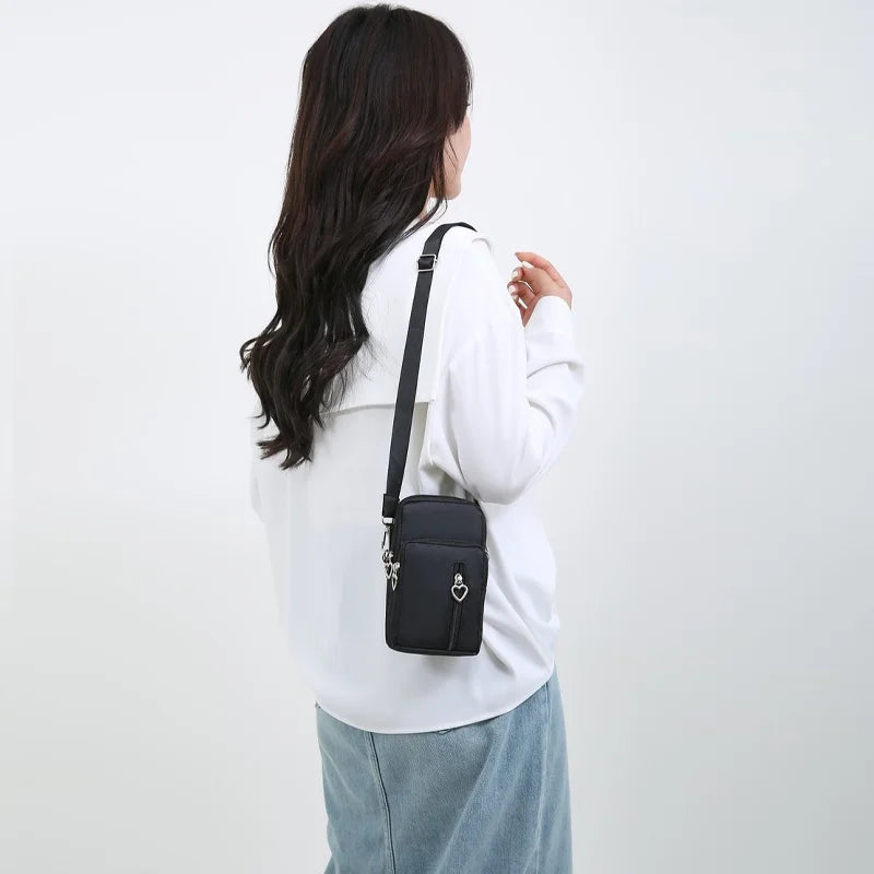 Waterproof Mobile Phone Bag Women's Mini Oxford Crossbody Bag Daily Multi-layer Zipper Purse Casual Outdoor Travel Nylon Bag