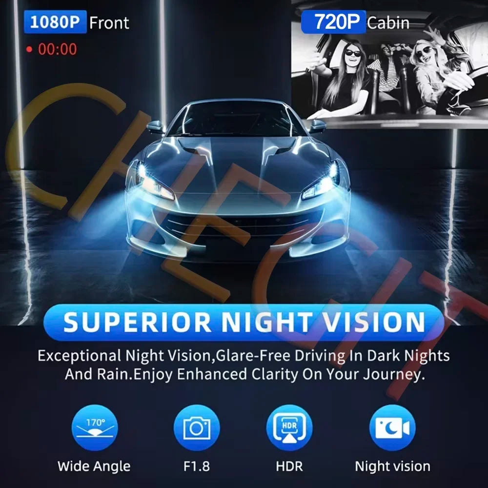 Wifi 3 Channel Dash Cam Night Vision Loop Recording & 2" IPS Screen 1080P 2/3Camera DVR Recorder, Video Recorder, Vehicle DVR