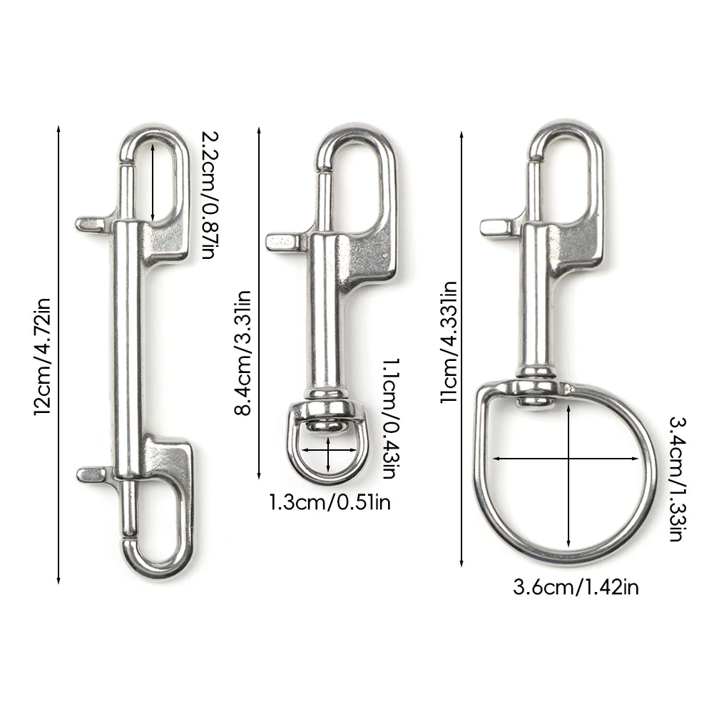 1PC 316 Stainless Steel Swivel Eye Bolt Spring Snap Hook Double Head Hook Marine Diving D Ring Snap Hooks With Swivel