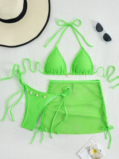 New Sexy Net Bikinis Female Swimsuits Women Three-Piece Swimwear Beach Swim Wear Bathing Suits Brazilian Bikini Set Pool Bather