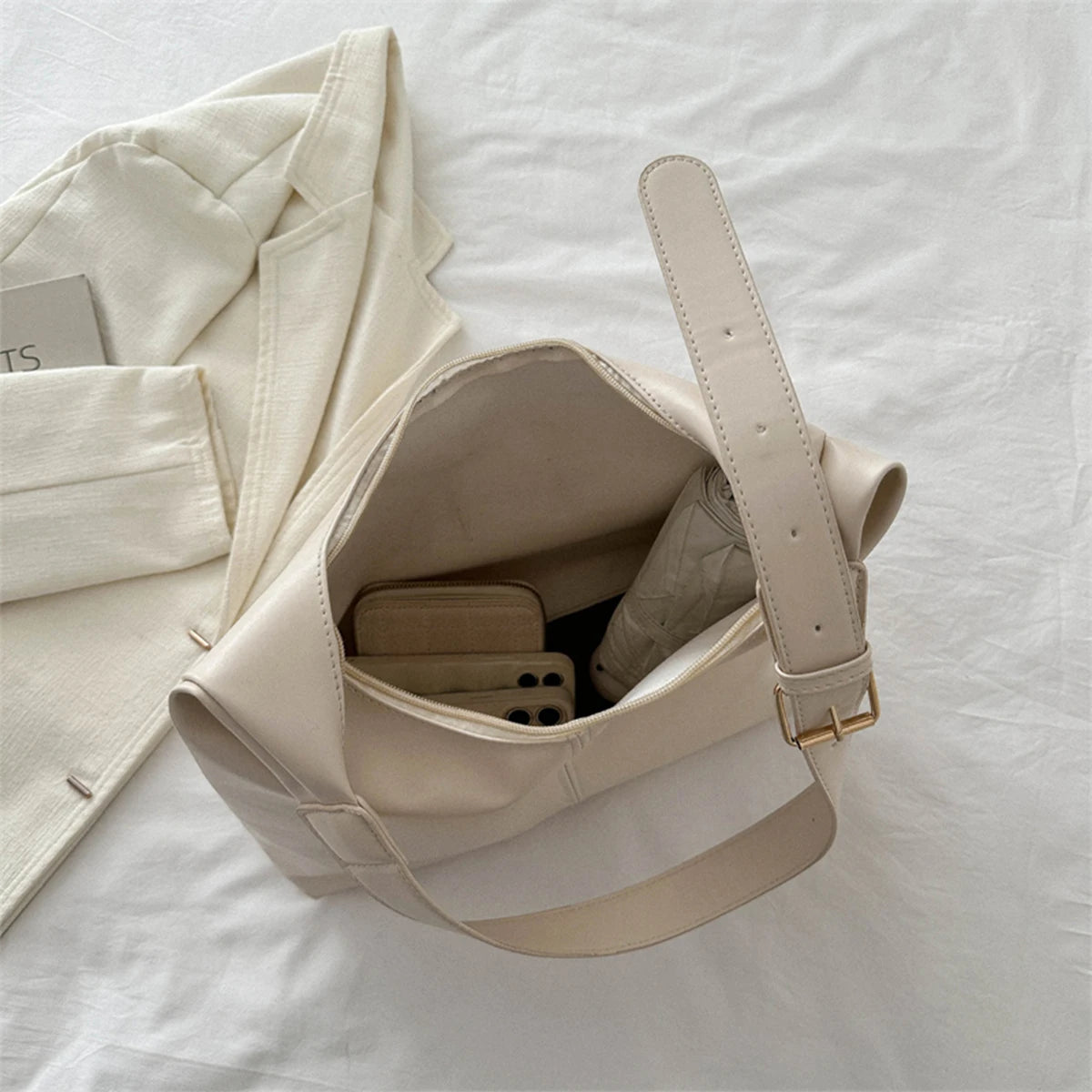 Trendy Casual Soft PU Women's Handbags Solid Color Large Capacity Female Shoulder Bag Retro Tote Bag For Commute Shopping