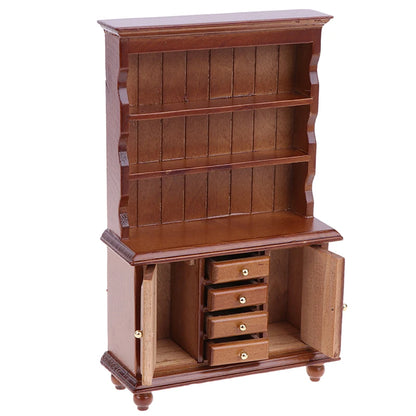 1/12 Multifunction Wood Cabinet Bookcase Cabinet Miniature Furniture Handcrafted Wall Cabinet Dollhouse