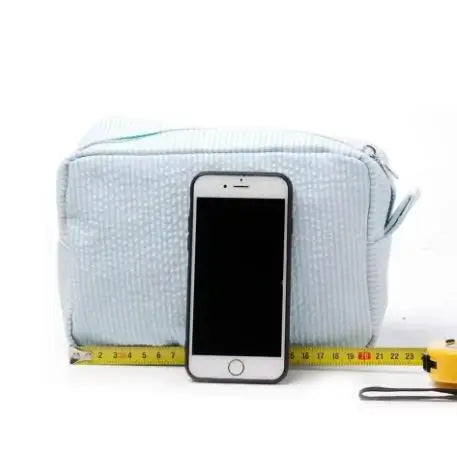 Seersucker Ruffle Cosmetic Bags Pink/Purple Striped Storage Make Up Bags for Women Lady with Zipper Travel Bag Makeup Bag