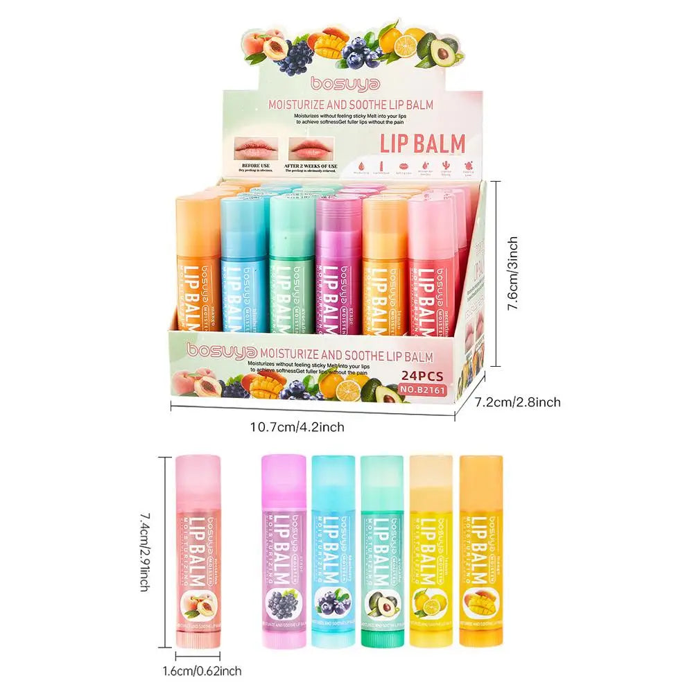 6/24pcs Assorted Fruit Flavor Lip Balm Set - Hydrating, Nourishing & Prevents Chapped Lips - Care for Dry Lips & Fine Lines