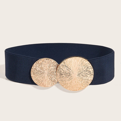 Women Solid-Color Belt,Wide Elastic Belt ,Coat/Dress Accessories Waist Belt,Chunky-Gold Discs Round Belts,for Daily/Party Use
