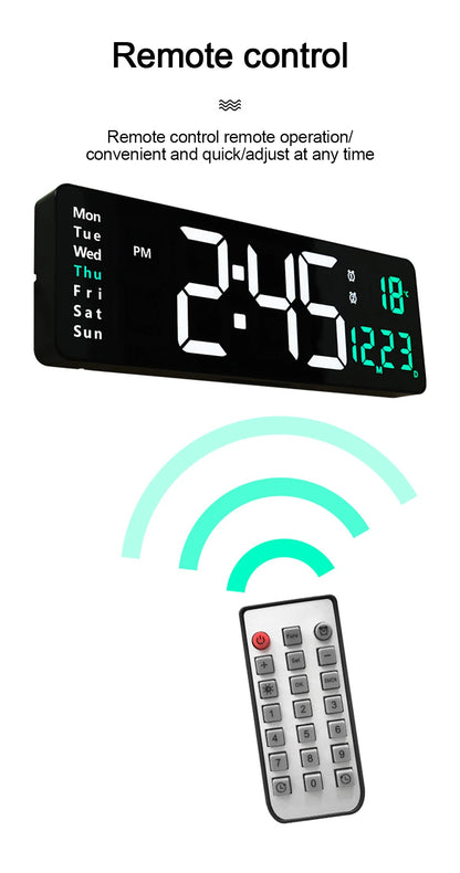 Large Digital Wall Clock Remote Control Temp Date Week Display Power Off Memory Table Clock Wall-mounted Dual Alarms LED Clocks