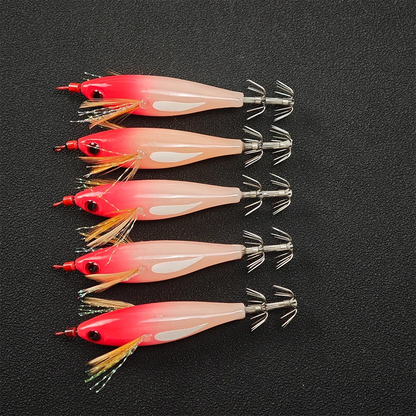 Horizontal Squid Lure Fishing, Luminous Squid Lure Tackle Bag, Wood Shrimp Bait, Artificial Baits for Squid, Octopus, and Cuttle