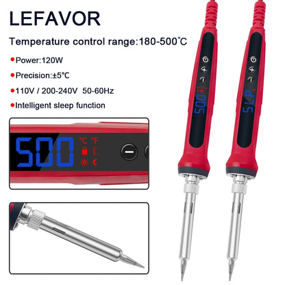 80W Soldering iron kit adjustable temperature LCD solder welding tools Ceramic heater soldering tips Tweezers soldering wire