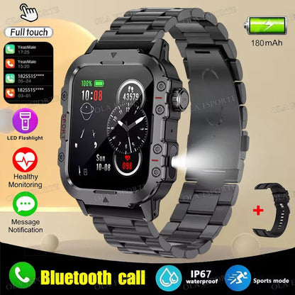2025 New Military Smart Watch Men IP67 3ATM Waterproof Outdoor Sports Fitness Tracker Health Monitor 1.44Inch BT Call Smartwatch