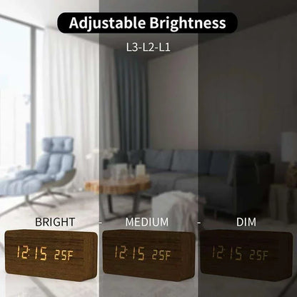 Digital Alarm Clock Wooden LED Table Clock with Temperature for Bedroom Office Travel Desk Decorations