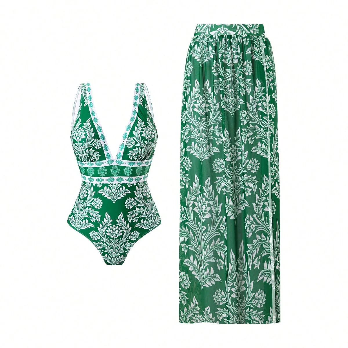 Blue One-Shoulder Ruffled Print Floral Swimsuit Set Cover Up Single Piece Micro Monokini Sexy Swimwear For Girls Summer Beach