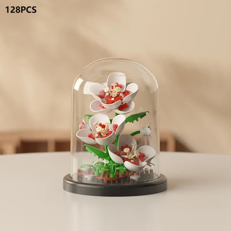 MOC Eternal Bouquet Rose Building Blocks Flower Building 3D Set DIY Eternal Bouquet Display Box Brick Toy for Home Office Decor