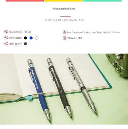 Mechanical Pencil Set 2.0 mm with 2B Black/Colors Lead Refill For Writing Sketching Art Drawing Painting School Automatic Pencil