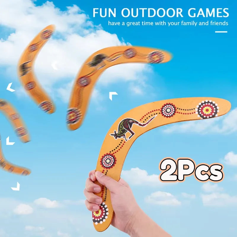 Wooden V-Type Kangaroo Print Boomerang, Outdoor Throwing Sports Prop, Beach Yard Multi-player Party Leisure Interactive Training