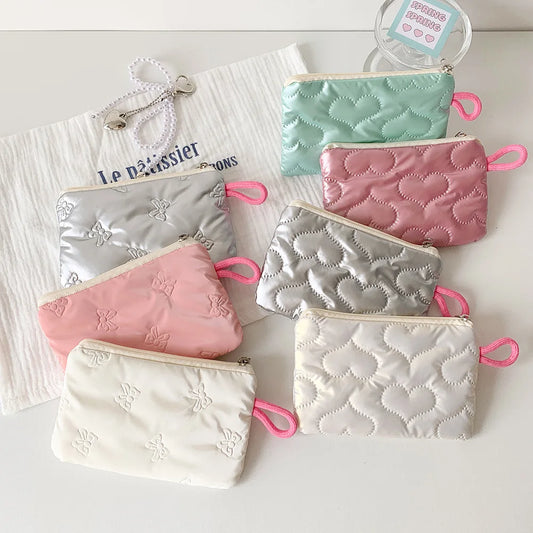 Instagram Bow Silver Shiny Makeup Bag Small Portable Carrying Bag Earphones Data Cable Storage Bag Wallet