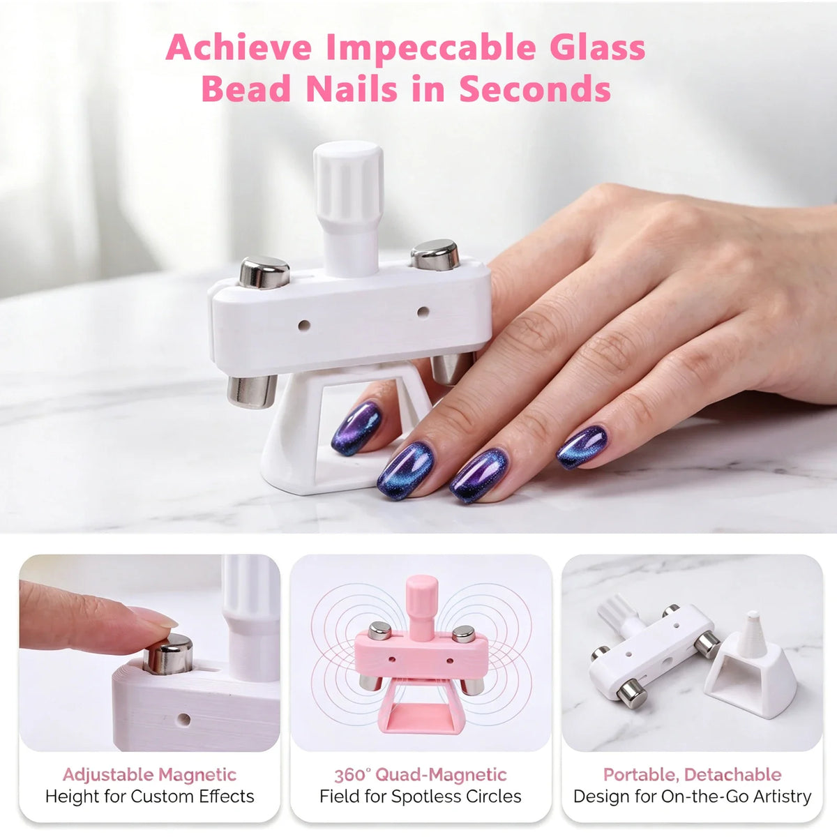 Powerful Automatic Cat‘s Eye Magnet Rotatable Whipping top Design Wide Light Glass Bead Nail Art Magnetic for Gel Nail Polish