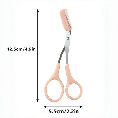 1 Pcs Pink Eyebrow Trimming Scissors with Built-in Comb - Stainless Steel, Precise Grooming Tool, Creating Perfect Eyebrows