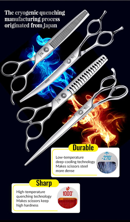 Fenice 6//6.5/7/7.5 Inch Professional Pet Dogs Grooming Scissors Set Straight&Curved &Thinner&Chunker Shear Scissors