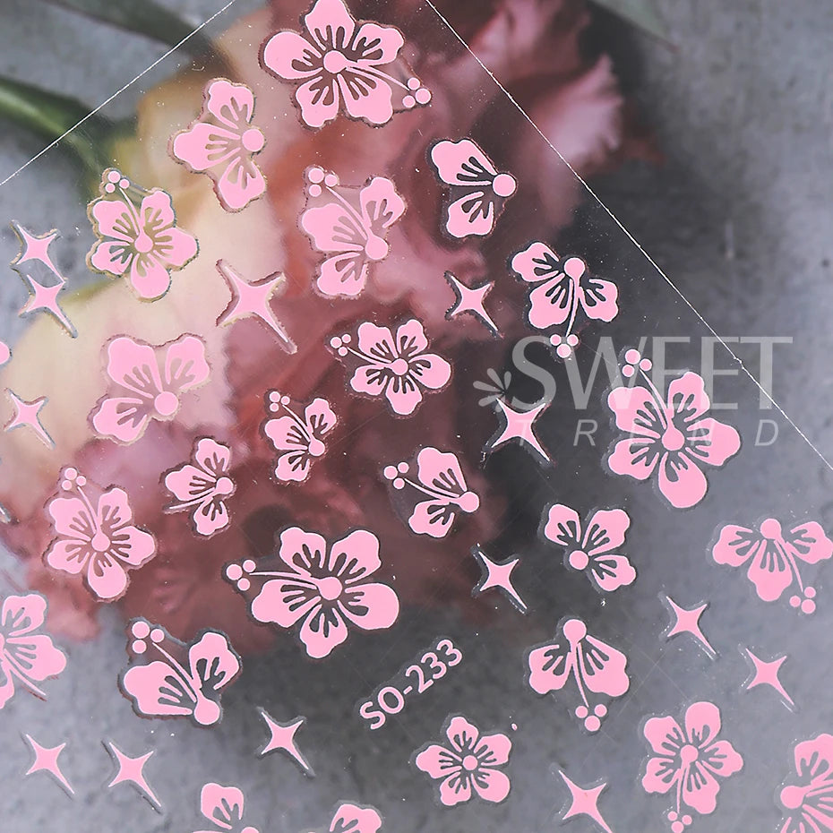 4pcs/set Hibiscus Flowers Nail Sticker Y2K Star Adhesive Nail Art Supplies Decal for Women Nail Supplies DIY Manicure Decoration