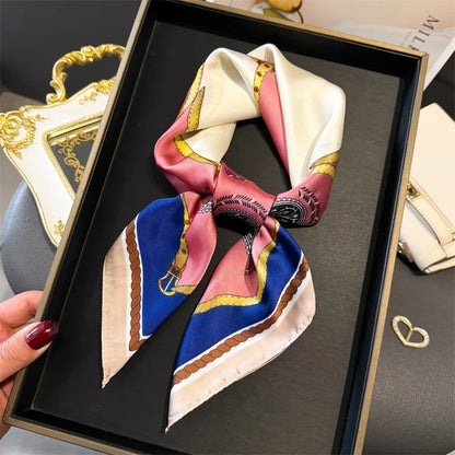 Luxury Print imitation Silk Square Scarf Women Spring Neck Tie Shawl Wraps Female Hair Hand Wrist Headkercheif Hijab Bandana