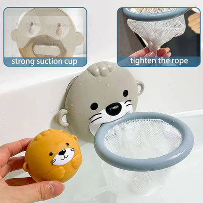 Baby Bath Toys Floating Animal Otter Hippo Seal Kid Bathroom Shower Basketball Hoop Game Children Swimming Pool Water Play Gift