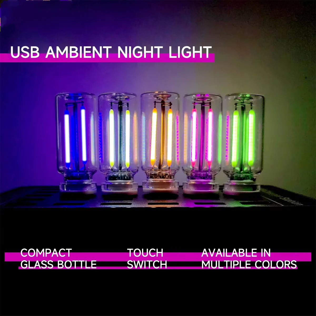 Portable USB Touch Night Light Plug and Play LED Incandescent Filament Lighting Decorative Ambient Lamp for Car Bedroom Camping