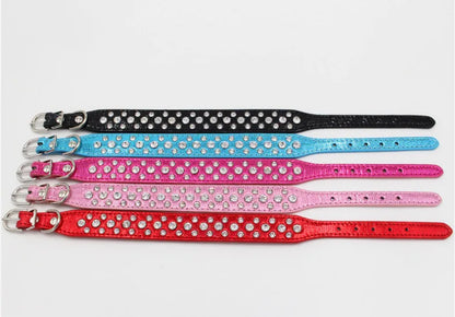 Pet collars for small dogs, pet collars, rhinestone PU collars for cats and dogs, adjustable to prevent pets from being lost