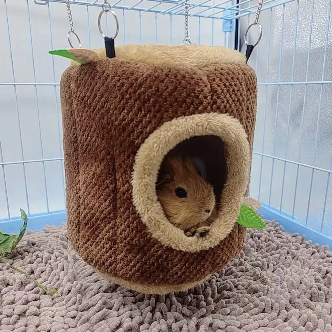 Tree Stump Shape Warm Hamster Hammock Winter Mole Tunnel Small Animal Hanging Bed Hamster Nest Pet Cage Household Supplies