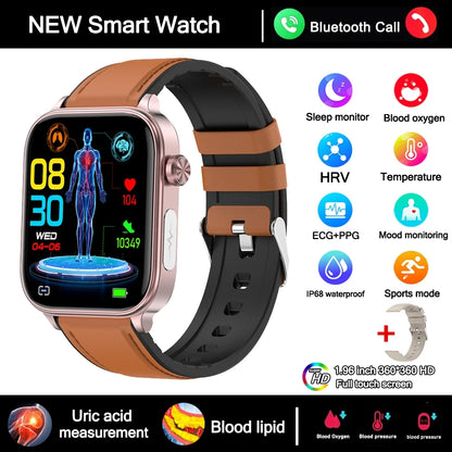 2025 New 24-Hour Health Monitoring Smart Watch Men Uric Acid Blood Lipids Heart Rate Bluetooth Call Smartwatch Women