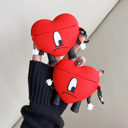 Cartoon Red Heart for Apple Airpods Pro 2 Wireless Earphone Protector for Airpods 1 2 3 Silicone Earphone Case with Keychain