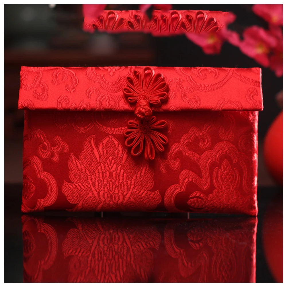 Chinese Style Brocade Red Envelope Bag Spring Festival Luck Red Packets Bag for Chinese Wedding Birthday Invitation Card Bag