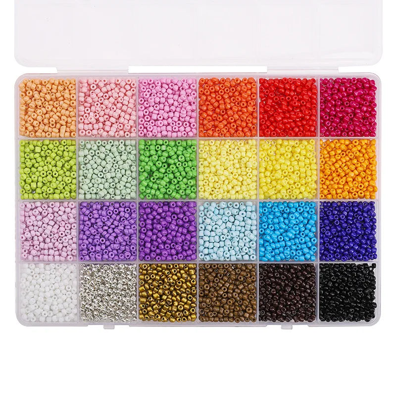 24 Grid 3mm Premium Glass Rice Beads Set 5200pcs Tiny Seed Beads Box Kit for Bracelet Necklaces Jewelry Making DIY Craft Beading