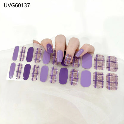 16/20/22Tips Semi-Cured Gel Nail Wraps Full Cover Manicure DIY Waterproof Long Lasting Gel Nail Stickers set for UV Lamp Need