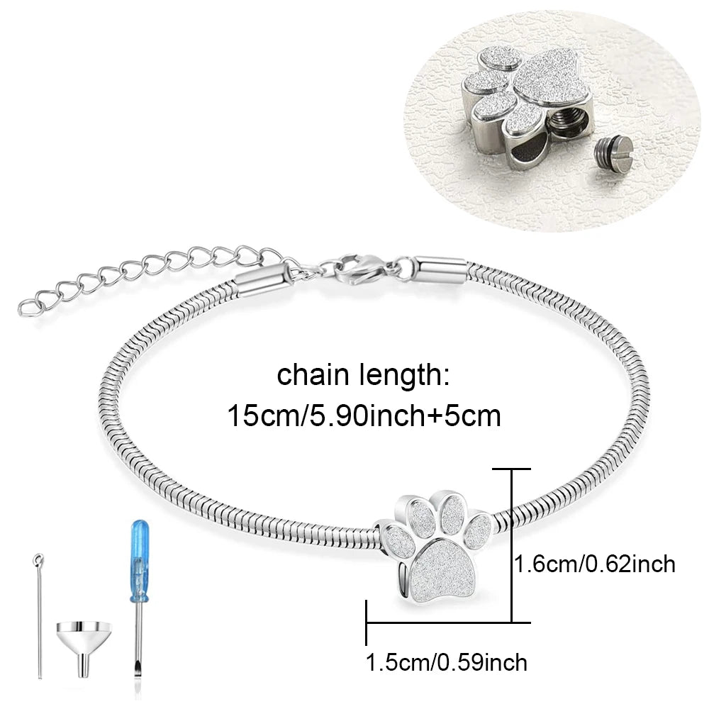 Cremation Jewelry Stainless Steel Adjustable Bangle Memorial Paw Print  Bracelets Ash Holder for Pet Keepsake Jewelry