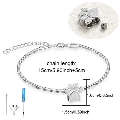 Cremation Jewelry Stainless Steel Adjustable Bangle Memorial Paw Print  Bracelets Ash Holder for Pet Keepsake Jewelry