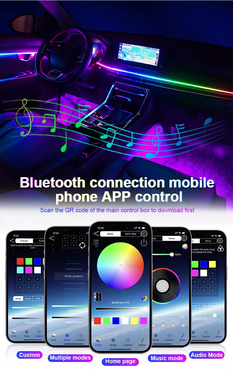 6/10/14/18 in 1 Led Car Ambient Lights RGB 213 64 Color Acrylic Strips Symphony Streamer Interior Rainbow Atmosphere Lamp Kit