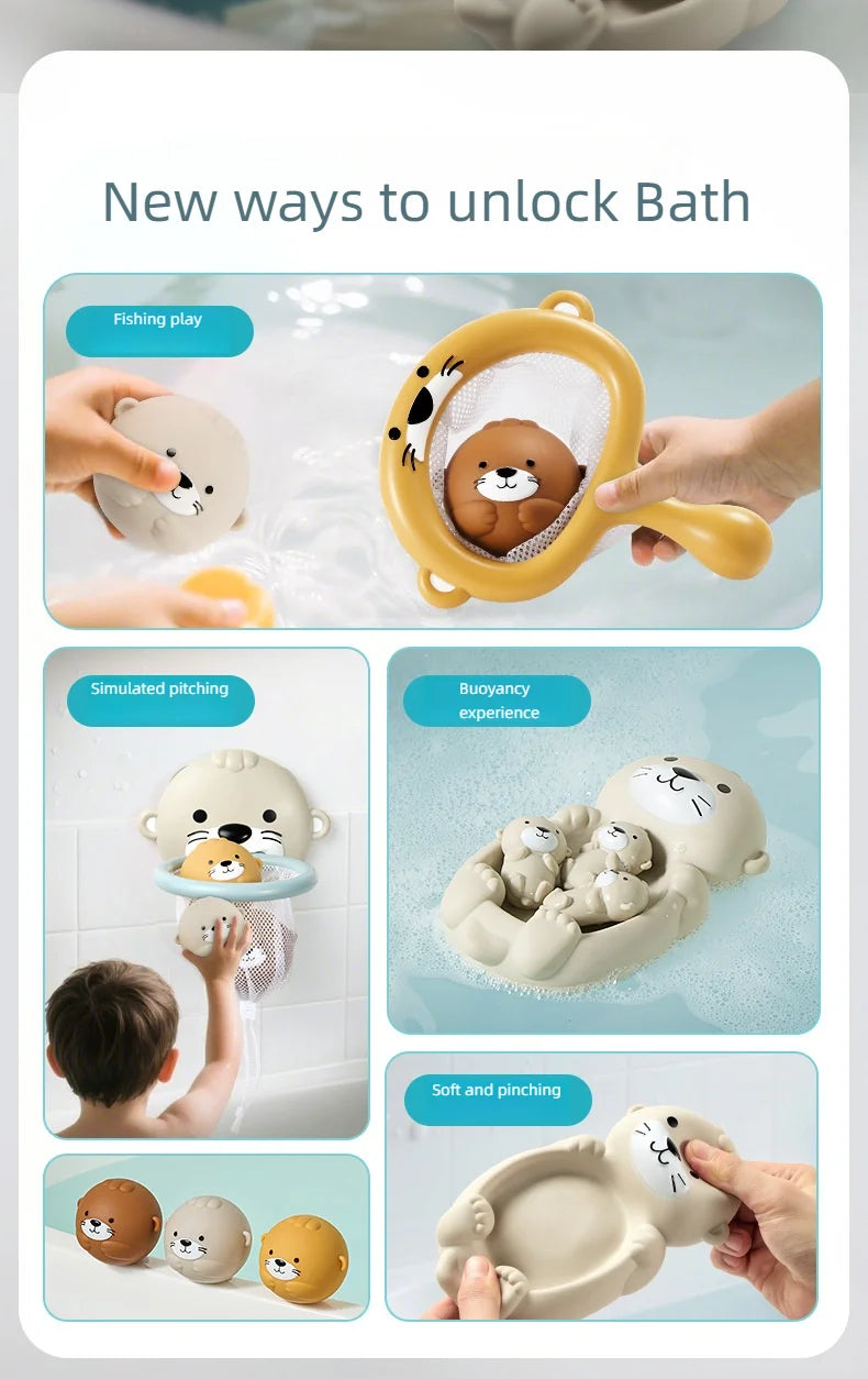 Baby Bath Toys Floating Animal Otter Hippo Seal Kid Bathroom Shower Basketball Hoop Game Children Swimming Pool Water Play Gift