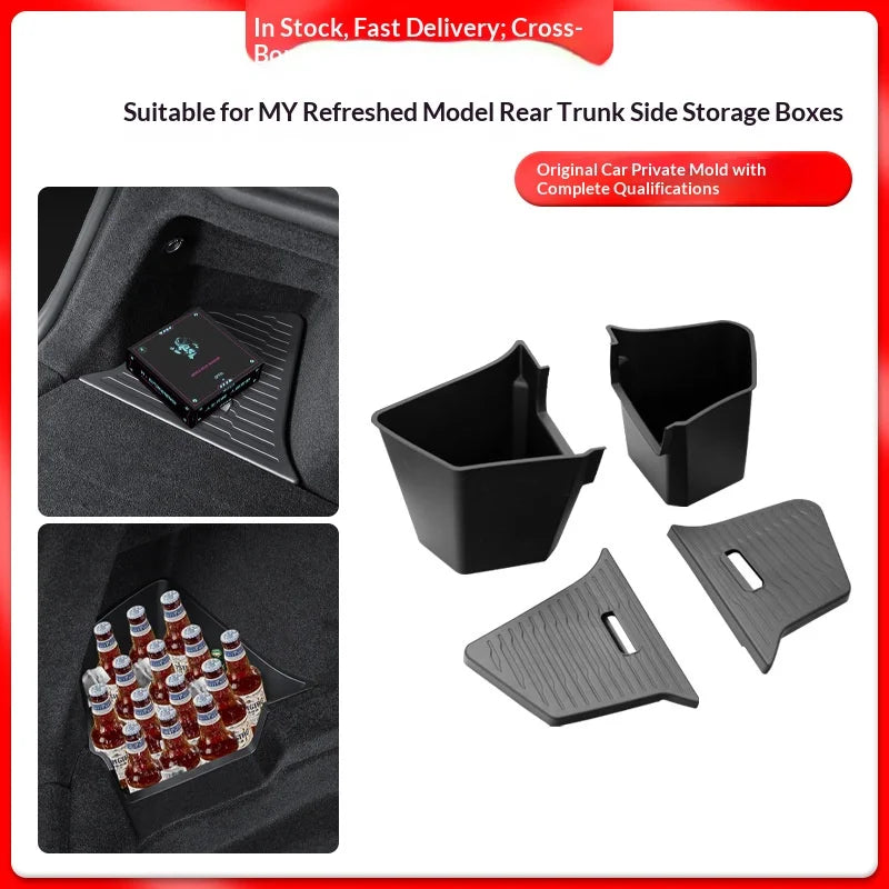 For Tesla Model Y Juniper Trunk Organizer Side Storage Box Boot Organizer Flocked TPE Mat Anti-dirty 2025 Car Travel Accessories