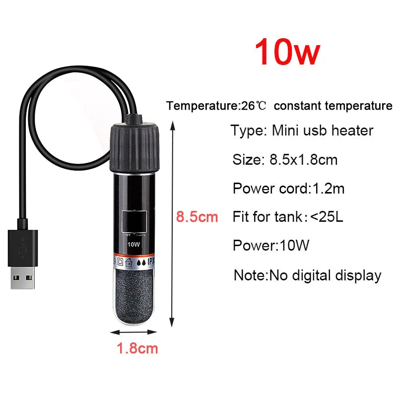 USB Mini Aquarium Heating Rod for Small Fish Tank 26°C Constant Temperature Aquarium Heater Submersible Thermostat Heater 10W