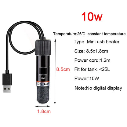 USB Mini Aquarium Heating Rod for Small Fish Tank 26°C Constant Temperature Aquarium Heater Submersible Thermostat Heater 10W