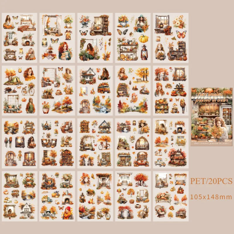 20Sheets PET Stickers Season Series PET Decorative Stickers Diary Scrapbooking Material Decor Album Stationery Stickers