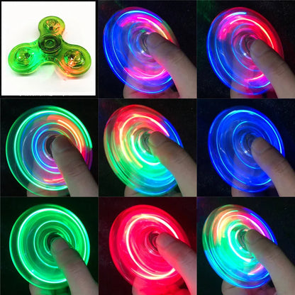 Fidget Spinner Crystal Luminous LED Light Hand Top Spinners Glow in Dark EDC Stress Relief Toys Kinetic Gyroscope for Children