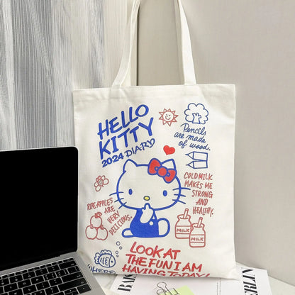 Large capacity Japanese cartoon Sanrio handbag Hello Kitty canvas bag casual commuting bag fashionable shoulder bag for girls