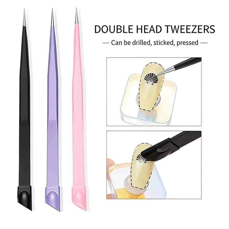 Manicure Multi-function Tweezers Multi-purpose Clip Picking Tool Silicone Head Press Stick Sticker NailArt Clamp Diamond Tweezer