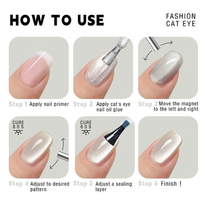 Magnetic pen for nail art with 3D cat-eye pattern - perfect for nail art DIY projects. Comes with a double-headed magnetic brush