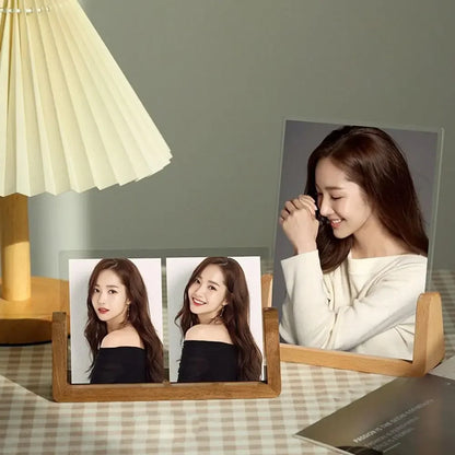 Walnut/Beech Creative Photo Frame Acrylic U Shape Transparent Frame Desktop Wood Wedding Pictures Frame Office Decor