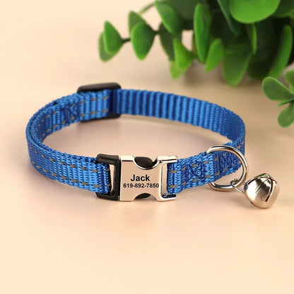 Personalized Name Cat Collar Reflective Nylon Dog Cats ID Collar With Bell Engraving Name for Small Cats Dogs Chihuahua 6 Colors